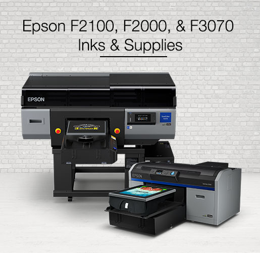 Epson F3070, F2100, F2000 & DTG Inks, Pretreatment, Cartridges
